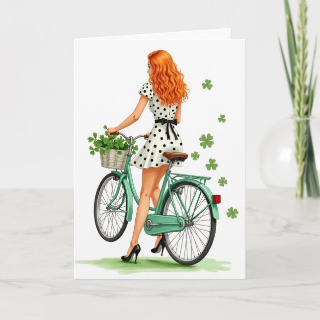 Cartão de Sorte de Mulher de Bicicleta Retrô (Frente)
