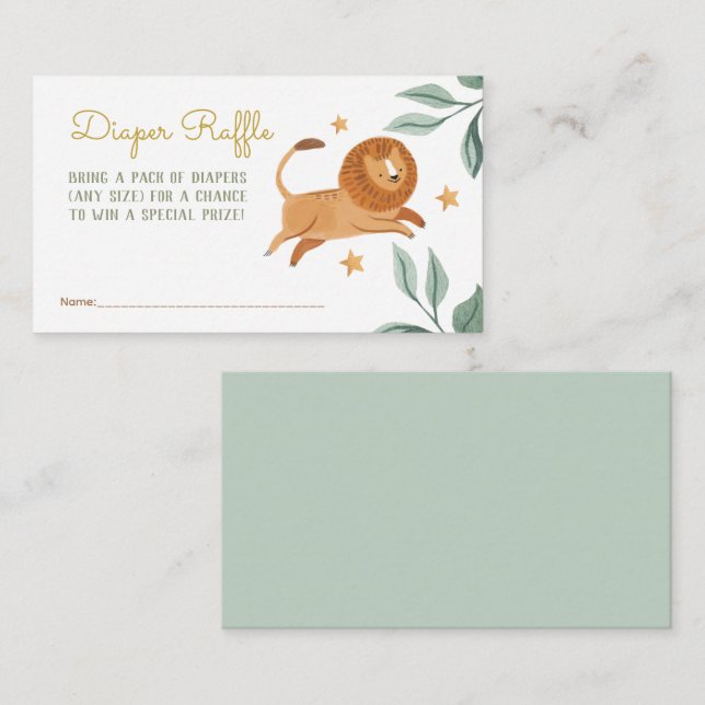 Cartão de sorteio de fralda de leãozinho em aquare (Frente/Verso)