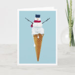 Cartão de Sorvete de Natal Snowman<br><div class="desc">Um boneco de neve janta em um cone de sorvete pronto para comer.</div>