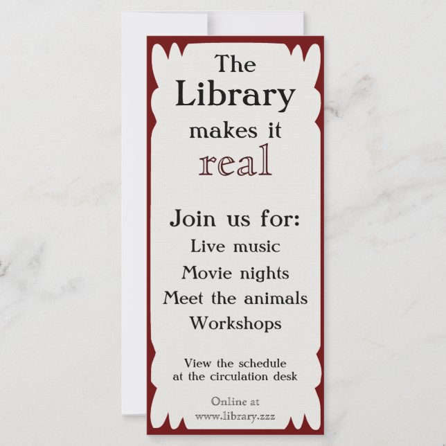 Cartão de Suporte para Eventos de Biblioteca (Frente)