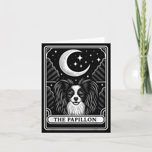 Cartão de Tarot da Mamãe do Cão Papillon Lua Cresc (Frente)