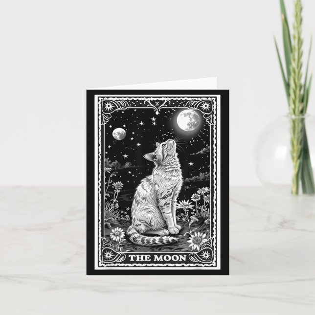 Cartão de Tarot de Gato Bruxa Lua Chapéu Halloween (Frente)