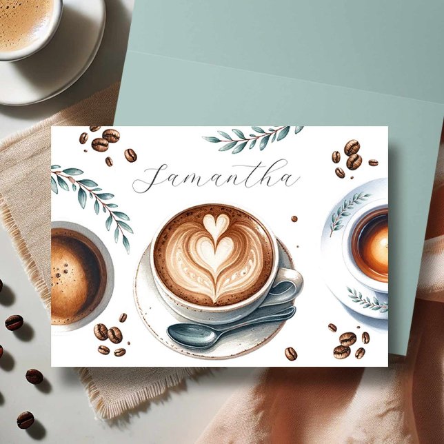 Cartão de Tema de Chá de Panela de Café (bridal shower card features coffee theme and personalized with the bride to be's name.)