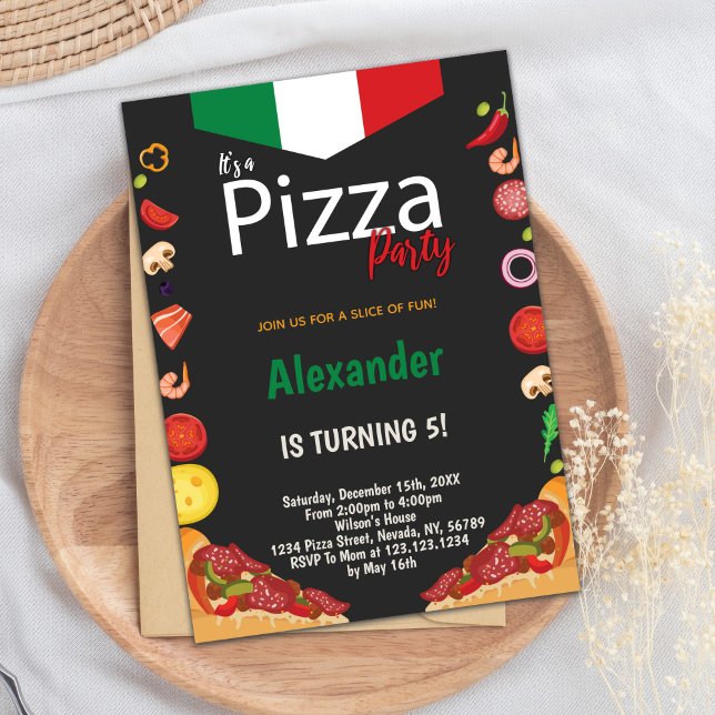 Cartão de Tema de Comida Editável Divertido para C (Pizza Birthday Party Invitations)