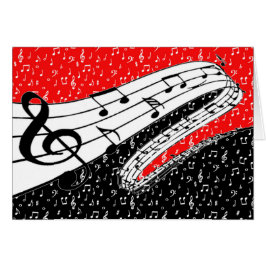 cartão de tema musical vermelho e preto