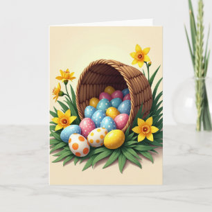 Cartão de Tesouros de Ovo em Cesta de Primavera