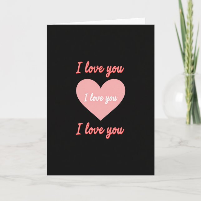 Cartão de texto 3D com coração rosa 'Eu te amo' (Frente)