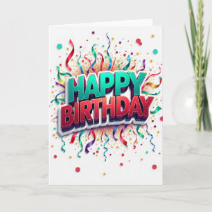 Cartão de Texto 3D de Aniversário Festivo