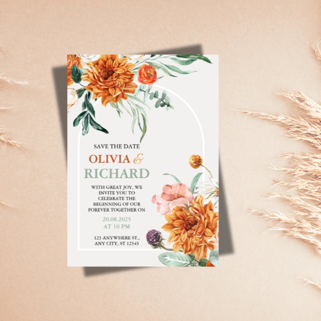 Cartão de Texto Boho com Grama de Pampas para Salv (Criador carregado)