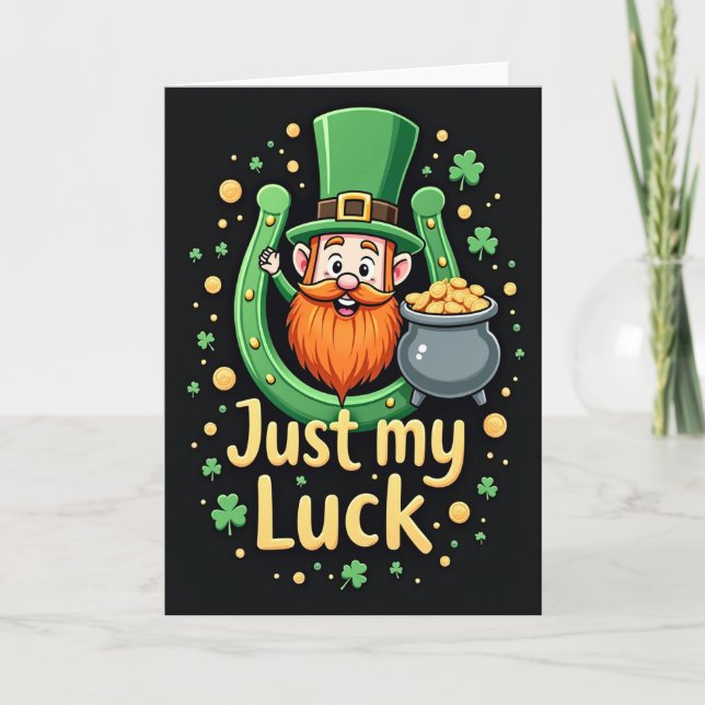 Cartão de Textura Brilhante do Leprechaun da Sorte (Frente)