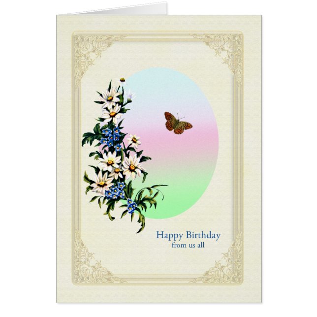 Cartão De todos nós o aniversário com flores (Frente)