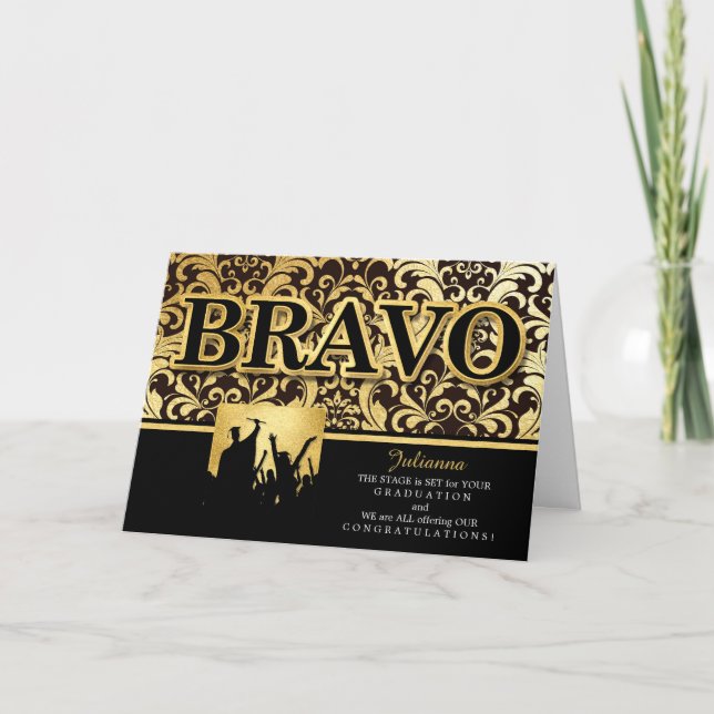 Cartão de todos os EUA Graduação BRAVO Faux Gold Foil (Frente)