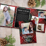 Cartão de Triplo de Foto de Natal do Script Clássi<br><div class="desc">Esta bela design tripla apresenta um fundo de xadrez de tartan vermelho e um roteiro elegante de caligrafia. A saudação no cobrir diz "Feliz Natal". Quando você abre o primeiro painel você vê uma foto vertical do solteiro. À medida que você abre completamente o cartão, você vê uma foto vertical...</div>