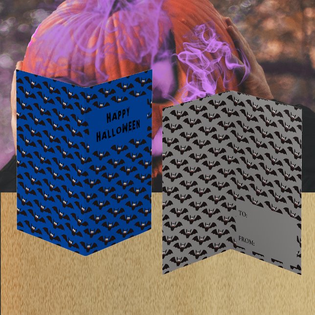 Cartão de Troca de Sala de Aula Azul Halloween Pad (Bat Pattern Halloween Blue Classroom Exchange Card)