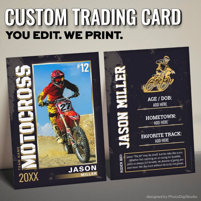Cartão de Trocar Motocross Personalizado, Biciclet (Custom Motocross Trading Card, Editable Dirt Bike Card)