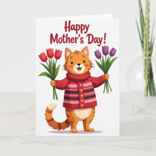 Cartão de Tulipa de Gato Laranja Festivo