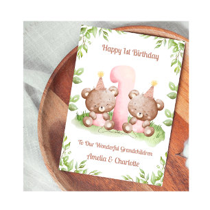Cartão de ursinhos de pelúcia de 1º aniversário de