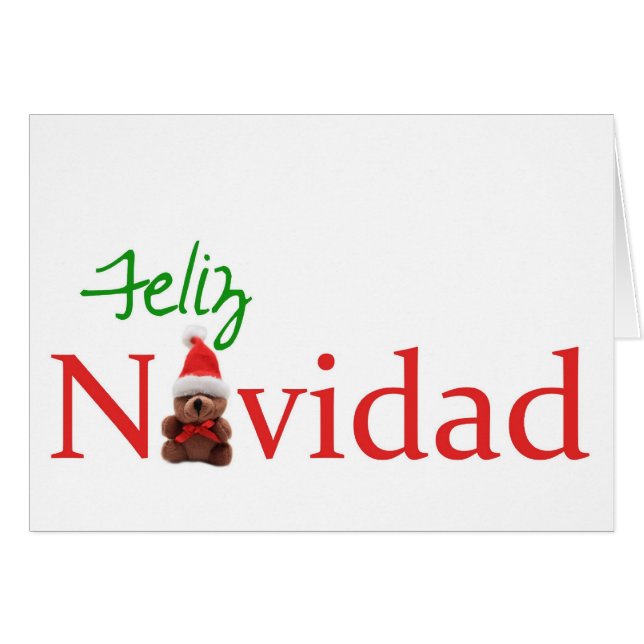 Cartão de Urso de Natal de Feliz Espanhol (Frente Horizontal)