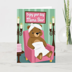 Cartão de Urso de Spa Relaxante do Dia das Mães
