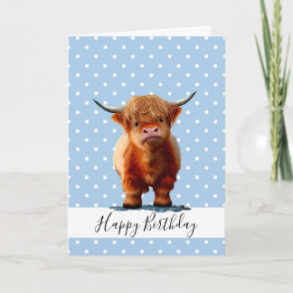 CARTÃO DE VACA DE CABELO LONGO CABELO AZUL DE ANIV