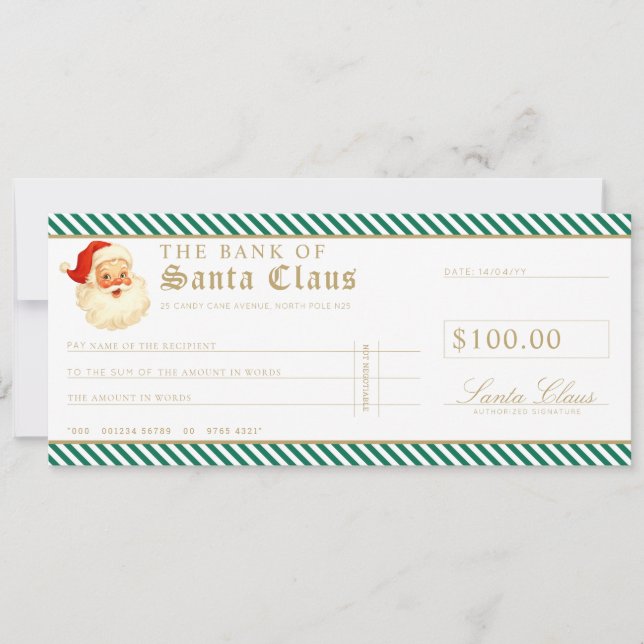 Cartão de Vale-Presente Cheque Papai Noel Verde (Frente)