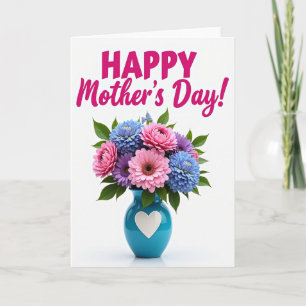Cartão de Vaso de Coração com Flores Glossy