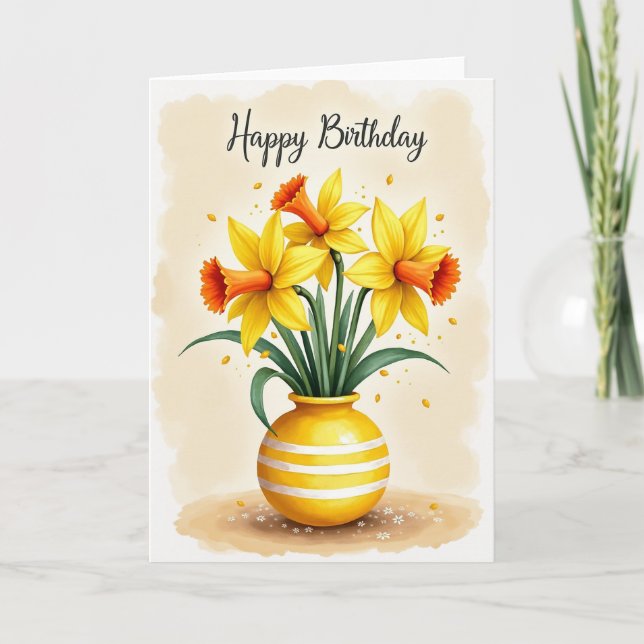 Cartão de Vaso Floral de Alegria de Aniversário (Frente)