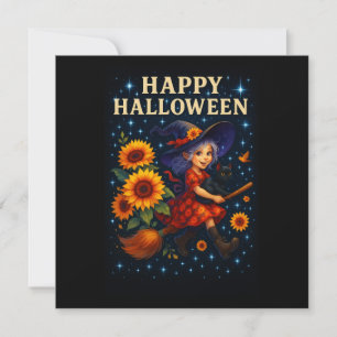Cartão de Vassoura de Bruxa Bonita Feliz Halloween