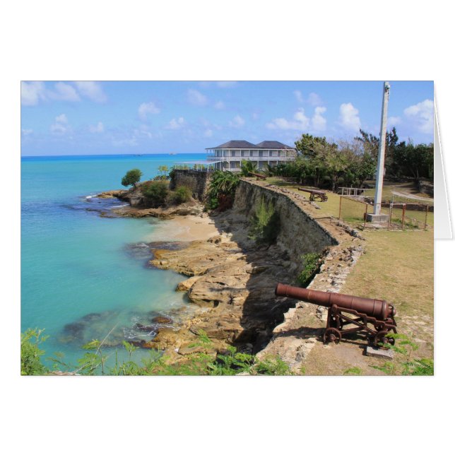 Cartão de vazio com imagem de Fort James em Antígu (Frente horizontal)