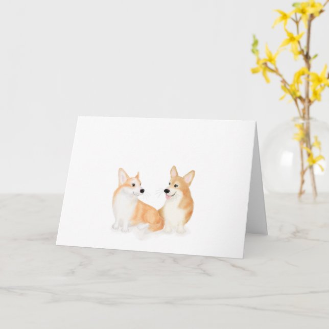 Cartão de vazio Hattie e Leah Pembroke Welsh Corgi (Flor Amarela)