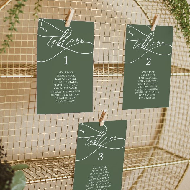Cartão de Vedação de Casamentos Verde SOPHIA Olive (SOPHIA Olive Green Wedding Seating Chart Card)