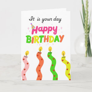Cartão de Velas Coloridas de Feliz Aniversário
