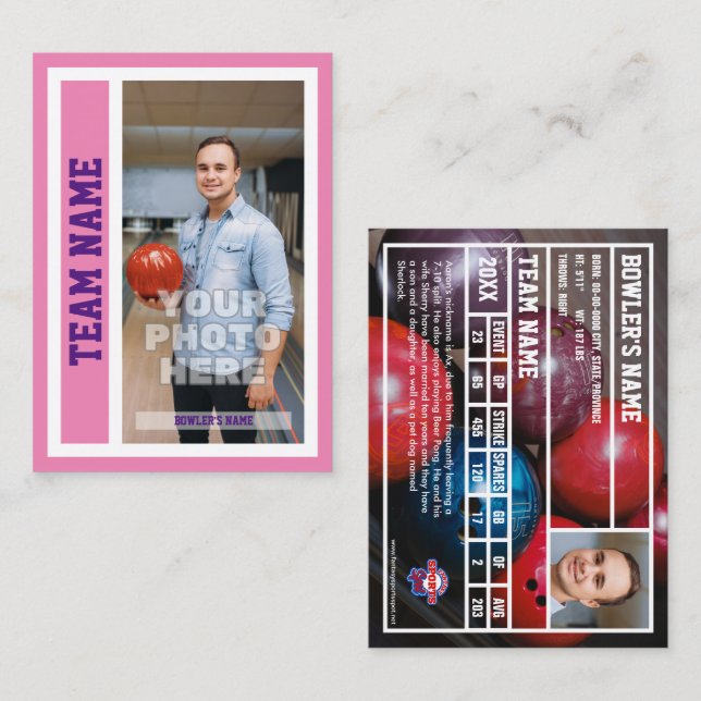 Cartão de Venda de Boliche Personalizado (Rosa) (Frente/Verso)