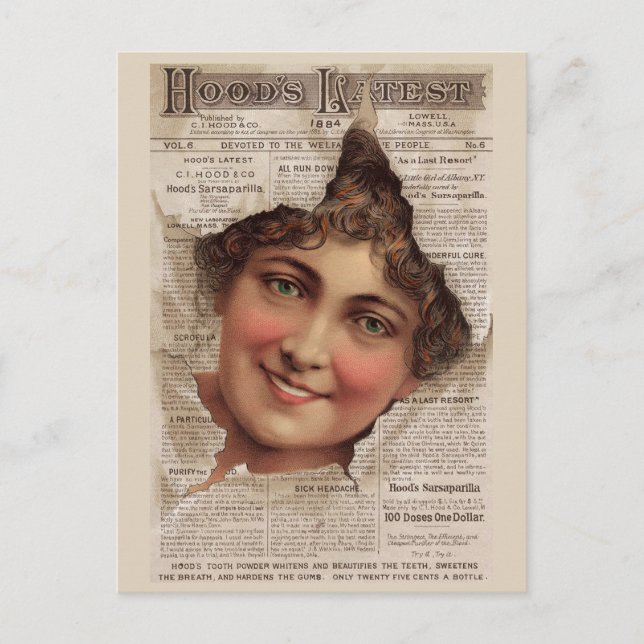 Cartão de venda de pó dentário de Hood 1884 (Frente)