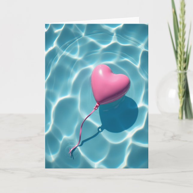 Cartão de Verão com Balão de Coração Rosa (Frente)