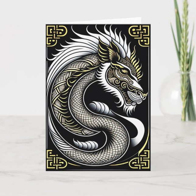 Cartão de Vestígio de Dragão de Ano Novo Chinês (Frente)