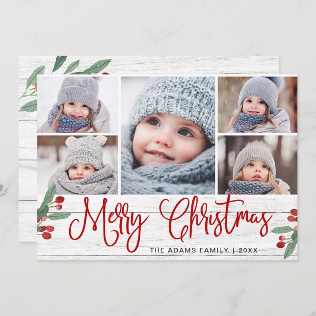 Cartão de Vestígio de Holly Berry Rustic 5 PHOTO (Frente/Verso)