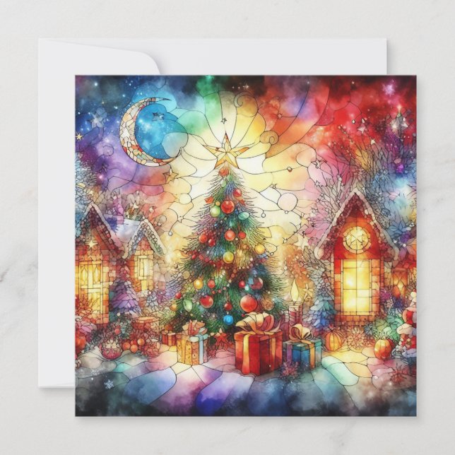 Cartão de Vestígio de Vidro com Aquarela de Natal (Frente)