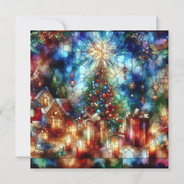 Cartão de Vestígio de Vidro com Aquarela de Natal (Frente)