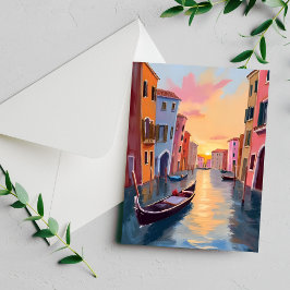 Cartão de Viagem de Aquarela do Pôr do Sol da Gond