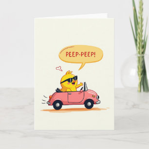 Cartão de Viagem de Carro do Pássaro Amarelo Feliz