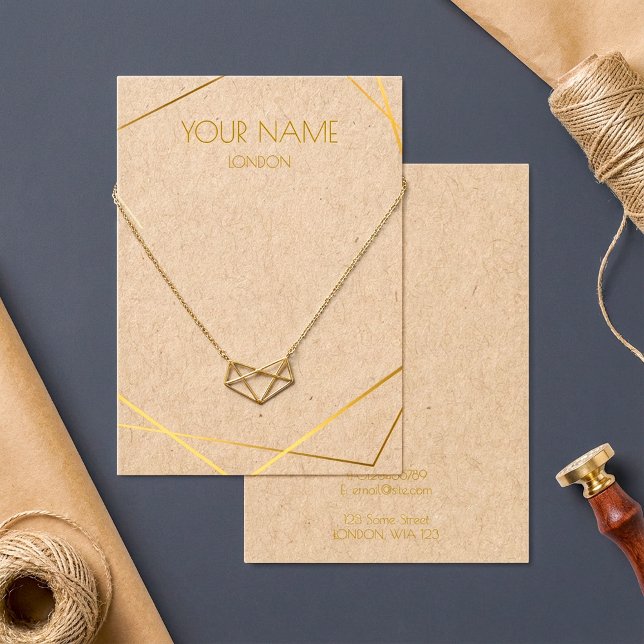Cartão de vídeo geométrico ou colar Dourado. (Gold geometric necklace or bracelet display card.)