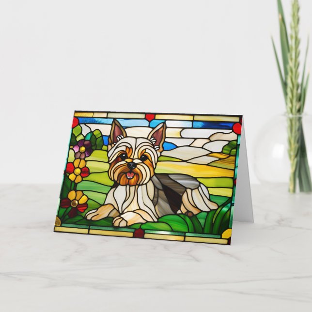 Cartão de Vidro Colorido com Yorkie Fofo (Frente)