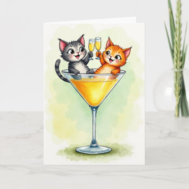 Cartão de Vidro com Gatinhos Alegres (Frente)