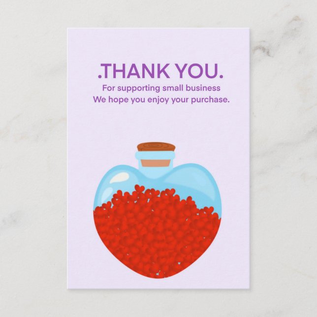 Cartão de vidro coração jarro, obrigado clientes (Frente)