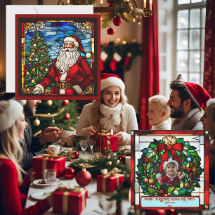 Cartão de Vidro Falso Pintado Árvore de Natal Papa