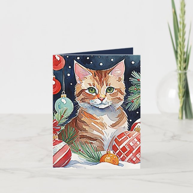 Cartão de Vidro Laranja Tabby Cat Meowy Christmas  (Frente)