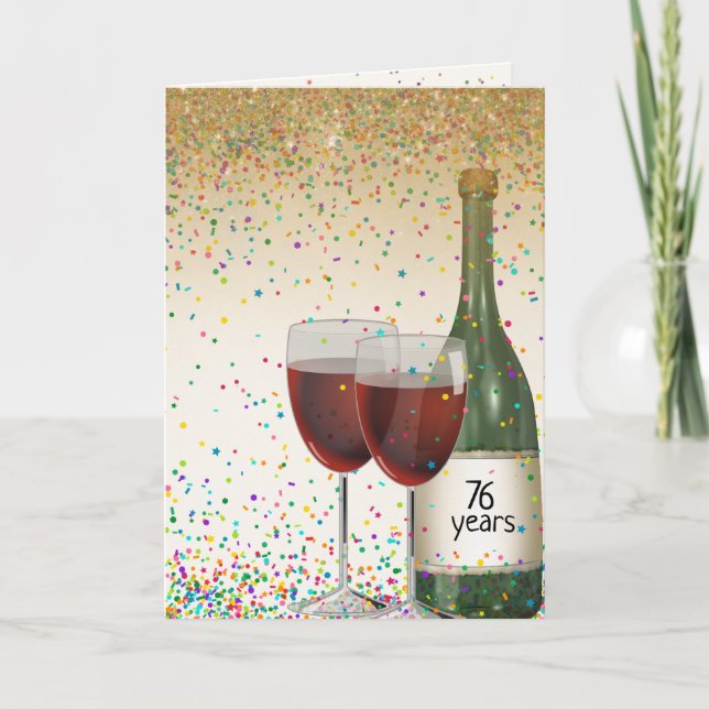 Cartão de vinho de 76º aniversário (Frente)