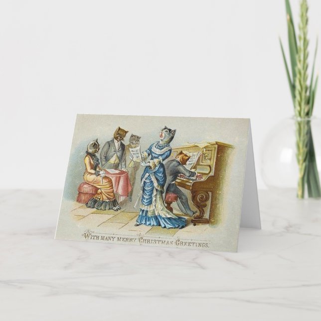 Cartão de Vintage Cat Christmas (Frente)