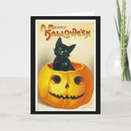 Cartão de Vintage Halloween com Gato Preto